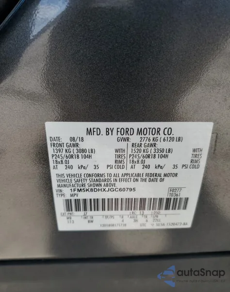 2018 Ford Explorer Xlt из США, поврежденный, VIN 1FM5K8DHXJGC60795